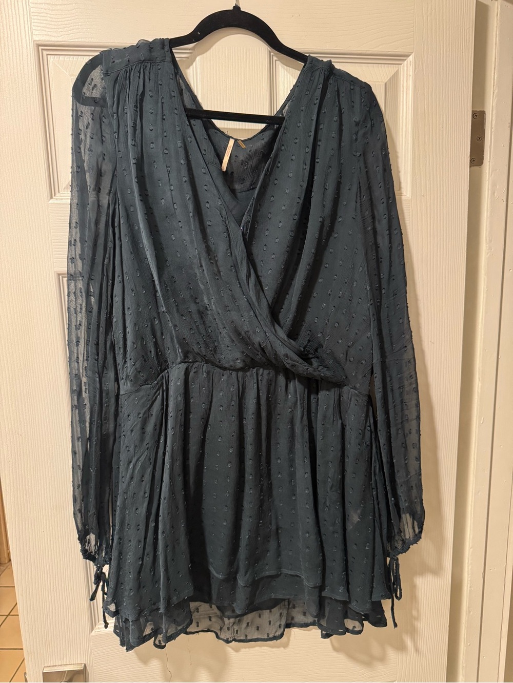 Free People Teal Swiss Dot Wrap Tunic Dress